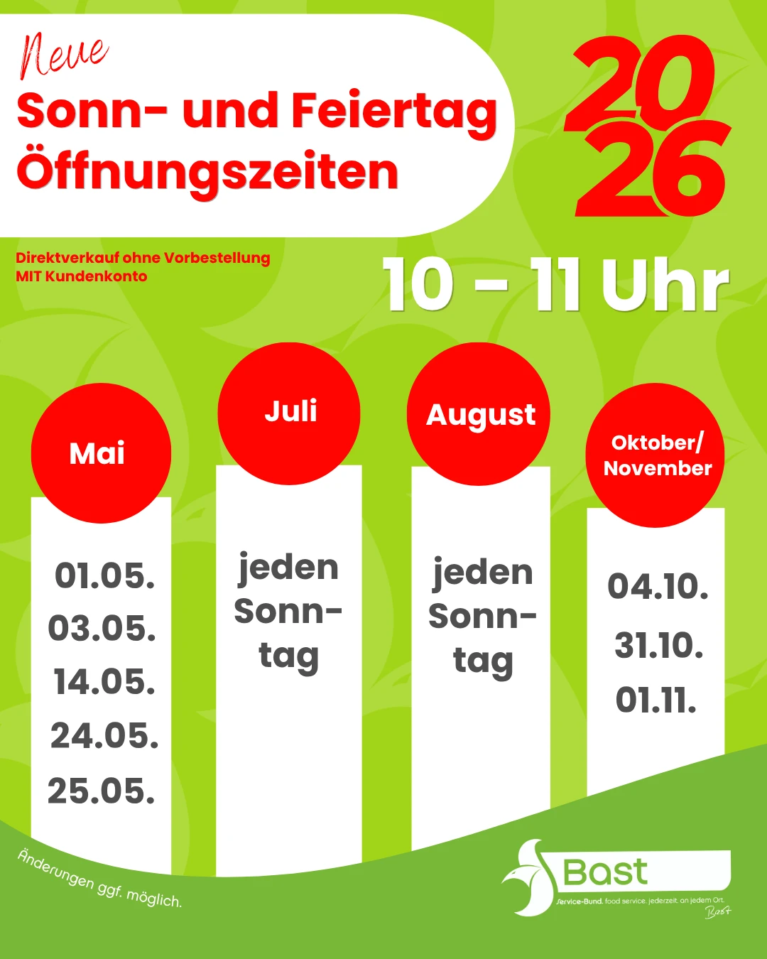 Sonn und Feiertagsöffnung